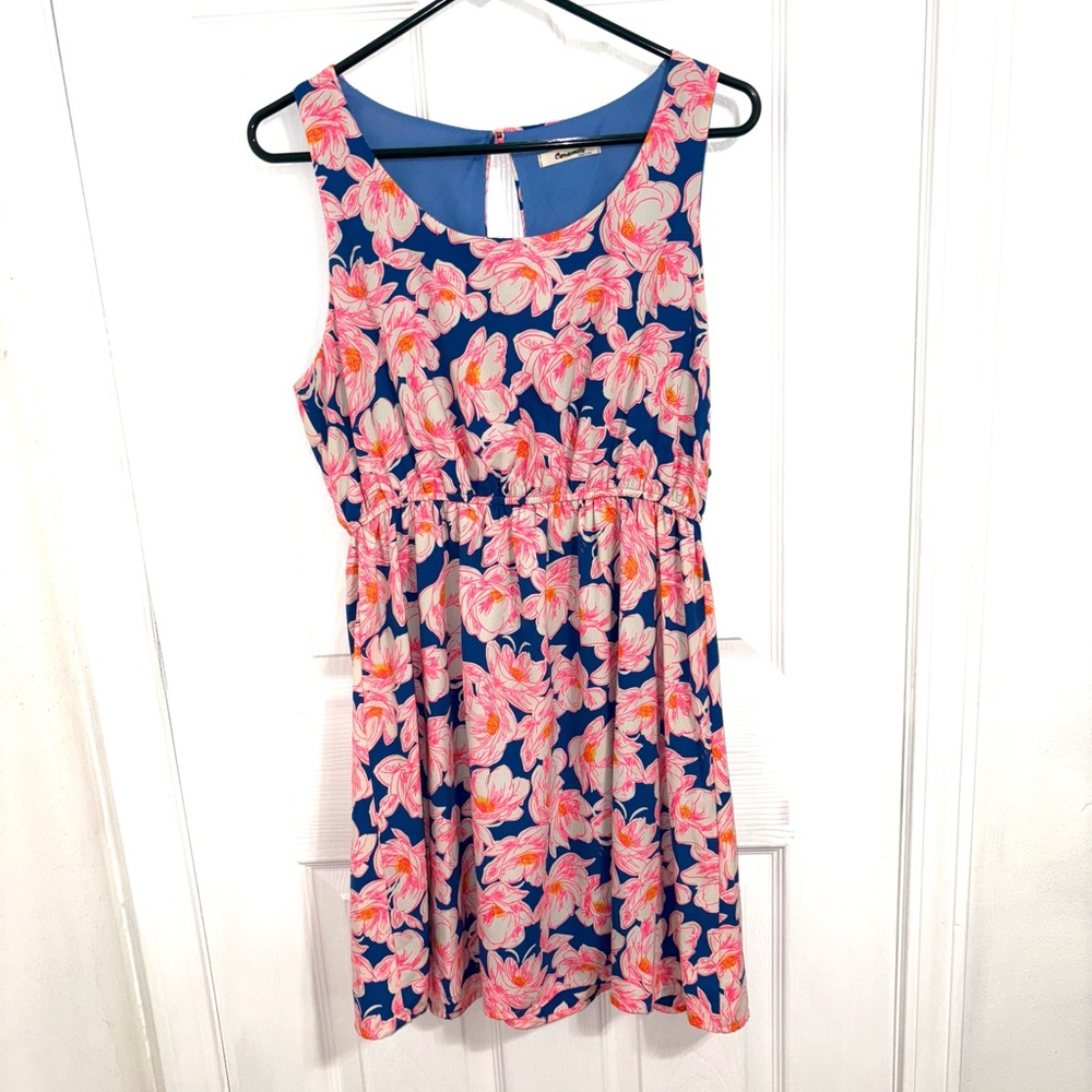 Caramel Blue and Pink Polyester Dress